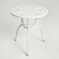 3-Piece Outdoor Rust-Resistant Patio Bistro Set with Decorative Floral Design, Cast Aluminum Frame, Perfect for Patios, Balconies, Porches, White(m-5)