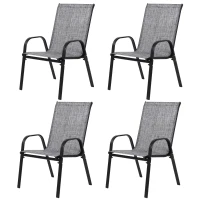 4-Piece Patio Chairs Set with Textilene Fabric, Armrest and High Backrest, Camping Chairs for Garden, Beach, Yard, 24.5" L x 24.5" W x 38" H, Gray(m-2)