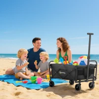 Outsunny Collapsible Folding Garden Cart, Heavy Duty Lawn Wagon with Universal Wheels and Adjustable Handle, Black(m-8)