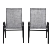 2-Piece Patio Chairs Set with Breathable Textilene Fabric, Curved Armrest, Space-Saving Outdoor Camping Chairs, 24.5" L x 24.5" W x 38" H, Gray(m-11)