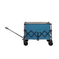 Collapsible Beach Wagon with All-Terrain Wheels, Automatic Rebound Handle, Utility Garden Cart with Drink Holders, 43" L x 21" W x 32.5" H, Blue(m-4)