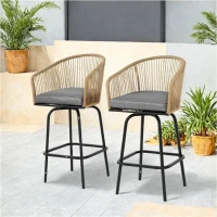 Set of 4 Outdoor Bar Stools with Armrests and Backrest, All Weather PE Rattan Bar Chairs with Steel Frame, 23" L x 17.5" W x 44" H, Gray(m-4)