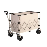 Collapsible Beach Wagon with Big All-Terrain Wheels, Quick Setup and Folding Utility Garden Cart with Drink Holders, 43" L x 21" W x 32.5" H, Beige(m-2)