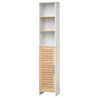 kleankin Tall Bathroom Floor Cabinet, Freestanding Linen Tower with Adjustable Shelf and Cupboard, Narrow Side Storage Organizer, Natural Wood(m-1)