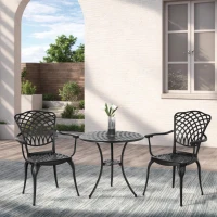 3-Piece Patio Bistro Set with Umbrella Hole, Environmental Protection Coating, All-Weather Cast Aluminum Table and Chairs for Garden, Black(m-1)