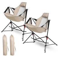 2-Pack Hammock Camping Chair with Adjustable Back and Pillow, Folding Rocking Chair with Cup Holder, Carry Bag, 38" L x 35" W x 42" H, Khaki(m-2)