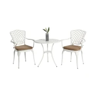 3-Piece Patio Bistro Set with Cushions, Umbrella Hole, Adjustable Foot Caps, All-Weather Cast Aluminum Table and Chairs for Garden, Balcony, White(m-2)