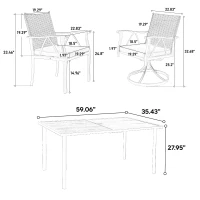 7-Piece Patio Dining Set with Swivel Rocker Chairs, Cushioned Seats, Steel Table Top with Umbrella Hole, Outdoor Wicker Furniture, Brown+Gray(m-3)