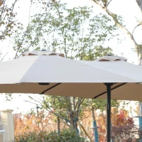 14.8 ft Double-Sided Outdoor Patio Umbrella with Convenient Crank System, Large Rectangular Design with Sturdy Steel Frame, 178.5" L x 105'' W x 100.5" H, khaki(m-7)