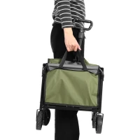 Lightweight Portable Folding Beach Wagon with Wheels, Large Capacity, Utility Cart for Camping, Shopping, 26" L x 16" W x 17.5" H, Army Green(m-8)