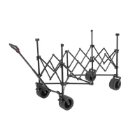 Collapsible Beach Wagon with All-Terrain Wheels, Heavy Duty 300L Folding Utility Garden Cart with Drink Holders, 43" L x 21" W x 32.5" H, Black(m-8)