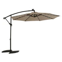 10ft Solar LED Offset Hanging Market Patio Umbrella with Steel Frame, Easy Adjustment and Enhanced Stability, 116" L x 116 W x 83" H, khaki(m-2)