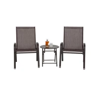 3-Piece Patio Set with 2 Chairs and 1 Table, Outdoor Dining Set with Breathable Textilene Fabric Chairs, Folding Steel Table, Brown(m-2)