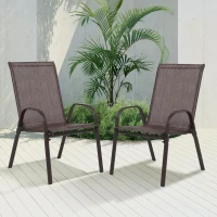 2-Piece Patio Chairs with Breathable Textilene Fabric, High Backrest and Armrest, Space-Saving Camping Chairs, 24.5" L x 24.5" W x 38" H, Brown(m-6)