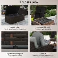 Outsunny 6 Pieces Wicker Patio Furniture Set with Cushions, 7-Seater Rattan Patio Sofa Set with Storage Coffee Table & Side Table, Sectional Outdoor Furniture Set, Cream White(m-6)