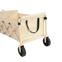 Lightweight Portable Heavy Duty Folding Beach Wagon with Wheels, Utility Cart with Automatic Rebound Handle, 26" L x 16" W x 17.5" H, Beige(m-4)