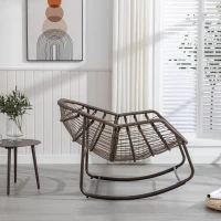 Outdoor Rattan Rocking Chair with Padded Cushion, Hand-Woven Recliner, Ergonomic Design, Steel Frame, 44" L x 37" W x 31.5" H, Gray(m-8)