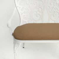 Patio Garden Bench with Floral Rose Design, Seat Cushion, Outdoor Park Bench with Cast Aluminum Frame, 34.5" L x 22.5" W x 34.5" H, White(m-8)