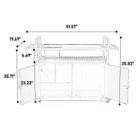 Multifunctional Outdoor Bar Table with Lockable Wheels, Ice Bucket, Side Basket, Wicker Bar Cart with Cabinet, 51.5" L x 19.5" W x 36" H, Black(m-3)