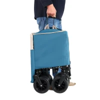 Foldable Extended Wagon with Big All-Terrain Beach Wheels, Folding Utility Garden Cart with Drink Holders, 53.5" L x 21" W x 40.5" H, Blue(m-9)