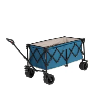 Collapsible Beach Wagon with All-Terrain Wheels, Automatic Rebound Handle, Utility Garden Cart with Drink Holders, 43" L x 21" W x 32.5" H, Blue(m-6)