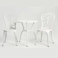 3-Piece Outdoor Rust-Resistant Patio Bistro Set with Decorative Floral Design, Cast Aluminum Frame, Perfect for Patios, Balconies, Porches, White(m-8)