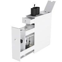 HOMCOM Bathroom Floor Organizer Free Standing Space Saving Narrow Storage Cabinet Bath Toilet Paper Holder with Drawers White(m-1)