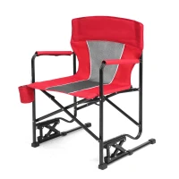 Outdoor Freestyle Rocker Camping Chair with Armrests and Backrest, Drink Holder, Portable Folding Rocking Chair, 24.5" L x 26" W x 37" H, Red(m-9)