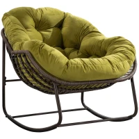 Outdoor Rattan Rocking Chair with Padded Cushion, Oversized Recliner Rocker for Porch, Patio, Living Room, Garden, 44" L x 37" W x 31.5" H, Olive(m-2)
