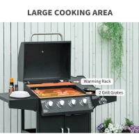 Outsunny 52" Barbecue Grill with Wheels 4+1 Burner Liquid Propane Gas Grill Outdoor Cabinet Style BBQ Trolley w/ Side Burner, Warming Rack(m-4)