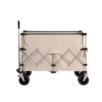Collapsible Beach Wagon with Big All-Terrain Wheels, Quick Setup and Folding Utility Garden Cart with Drink Holders, 43" L x 21" W x 32.5" H, Beige(m-1)