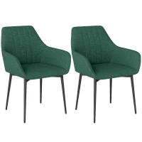 HOMCOM Dining Chairs Set of 2, Upholstered Linen Fabric Accent Chairs with Metal Legs, Dark Green(m-2)