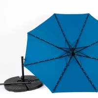 10ft Solar LED Offset Hanging Market Patio Umbrella with Easy Adjustment, Durable Steel Frame, 116" L x 116" W x 98.5" H, Dark Blue(m-4)
