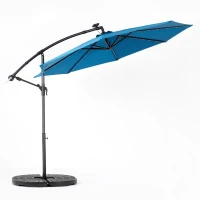 10ft Solar LED Offset Hanging Market Patio Umbrella with Easy Adjustment, Durable Steel Frame, 116" L x 116" W x 98.5" H, Dark Blue(m-8)