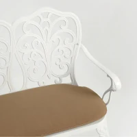 Patio Garden Bench with Floral Rose Design, Seat Cushion, Outdoor Park Bench with Cast Aluminum Frame, 34.5" L x 22.5" W x 34.5" H, White(m-7)