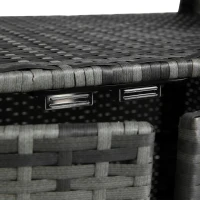 Outdoor Wicker Bar Cart with Wheels, Patio Wine Serving Cart, Rolling Rattan Beverage Bar Counter Table with Glass Top, 51" L x 20" W x 35" H, Aqua Gray(m-8)