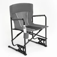 Outdoor Freestyle Rocker Camping Chair with Durable Armrests, Portable Folding Rocking Chair, Drink Holder, Comfortable Backrest, 250 lbs Capacity, 24" L x 23" W x 37" H, Gray(m-2)