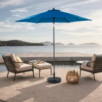 9ft Outdoor Patio Umbrella with Push Button Tilt, Crank, Market Umbrella with 6 Steel Ribs, Base Not Included, 104" L x 104" W x 98.5" H, Dark Blue(m-1)