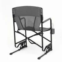 Outdoor Freestyle Rocker Camping Chair with Durable Armrests, Portable Folding Rocking Chair, Drink Holder, Comfortable Backrest, 250 lbs Capacity, 24" L x 23" W x 37" H, Gray(m-7)