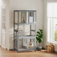 PawHut 74" Wooden Outdoor Cat House Catio with High Weight Capacity, Cat Cage Condo, Dark Gray(m-2)