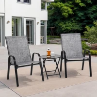 3-Piece Patio Set with 2 Armchairs and 1 Table, Garden Furniture Set with Breathable Textilene Fabric Chairs, Folding Steel Table, Gray(m-1)