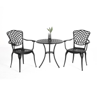 3-Piece Patio Bistro Set with Umbrella Hole, Environmental Protection Coating, All-Weather Cast Aluminum Table and Chairs for Garden, Black