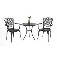 3-Piece Patio Bistro Set with Umbrella Hole, Environmental Protection Coating, All-Weather Cast Aluminum Table and Chairs for Garden, Black(m-2)
