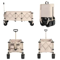 Foldable Extended Wagon with Big All-Terrain Beach Wheels, Heavy Duty 300L Utility Cart with Drink Holders, 53.5" L x 21" W x 40.5" H, Beige(m-4)