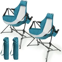 Set of 2 Hammock Camping Chair with Adjustable Back, Cup Holder, Carry Bag, Folding Portable Chairs with Pillow, 35" L x 38" W x 42" H, Blue(m-2)