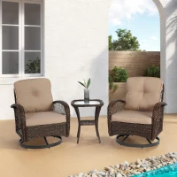 3-Piece Outdoor Swivel Rocker Patio Chairs Set with Thick Cushions, Glass Coffee Table, 360° Rocking Conversation Set with Steel Frame, Khaki(m-1)