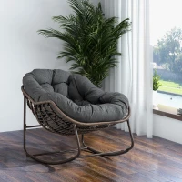 Outdoor Rattan Rocking Chair with Padded Cushion, Hand-Woven Recliner, Ergonomic Design, Steel Frame, 44" L x 37" W x 31.5" H, Gray(m-4)