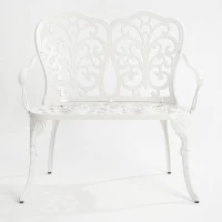 Waterproof and Rust-Proof Patio Garden Bench with Floral Rose Design, Cast Aluminum Outdoor Park Bench, 34.5" L x 22.5" W x 34.5" H, White(m-9)