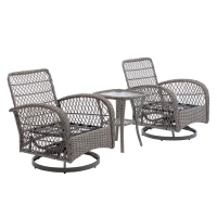 3-Piece Outdoor Swivel Rocker Patio Chairs Set with Tempered Glass Coffee Table, 360° Rocking Conversation Set with Thick Cushions, 29" L x 25" W x 34" H, Grey(m-15)