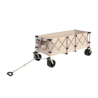 Foldable Extended Wagon with Big All-Terrain Beach Wheels, Heavy Duty 300L Utility Cart with Drink Holders, 53.5" L x 21" W x 40.5" H, Beige(m-6)